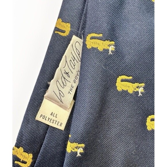 Vintage Boys Alligator Novelty Tie Navy Yellow Allover Print Lord & Taylor - Picture 3 of 3
